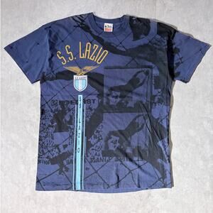 90s Vintage S.S. Lazio Soccer AOP Navy T Shirt -XL